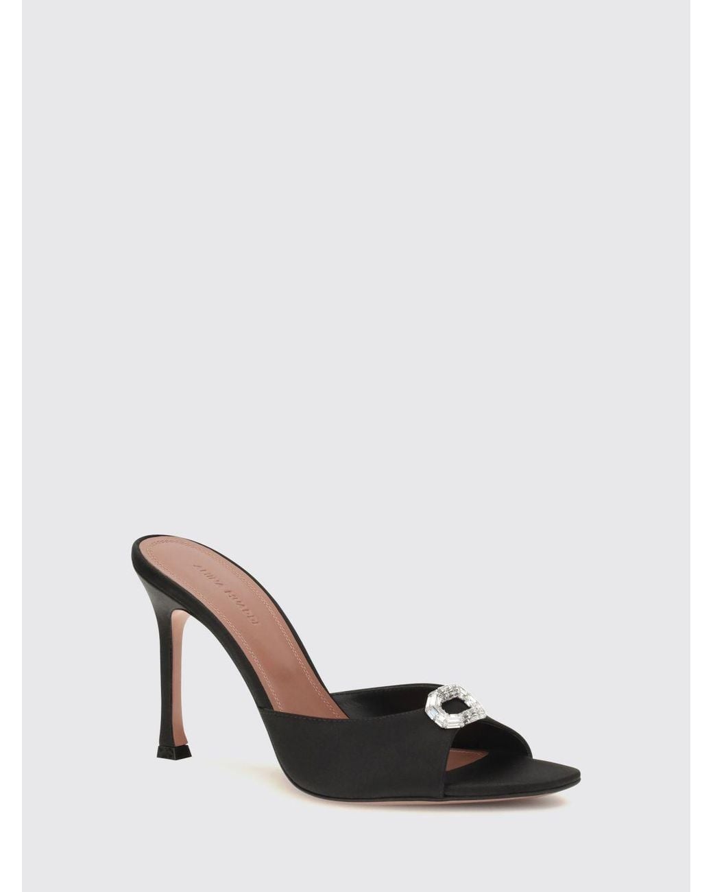 AMINA MUADDI Black Satin Mules Sandals With Jewel Buckle And High Heel