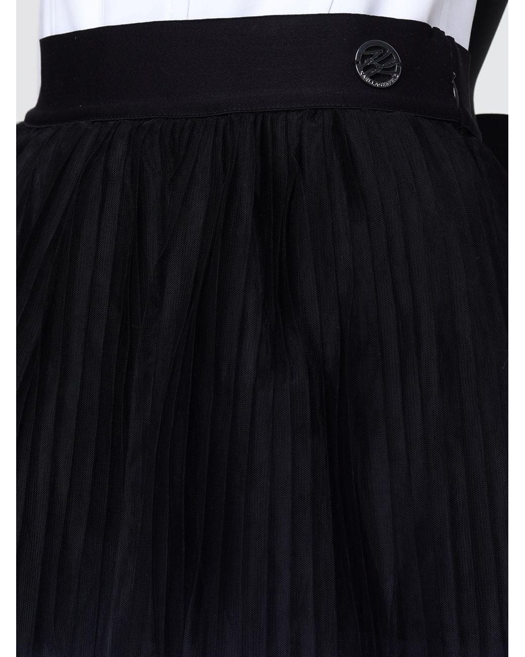 Karl Lagerfeld Blue High-Waisted Pleated Crêpe Midi Skirt With Abstract Print
