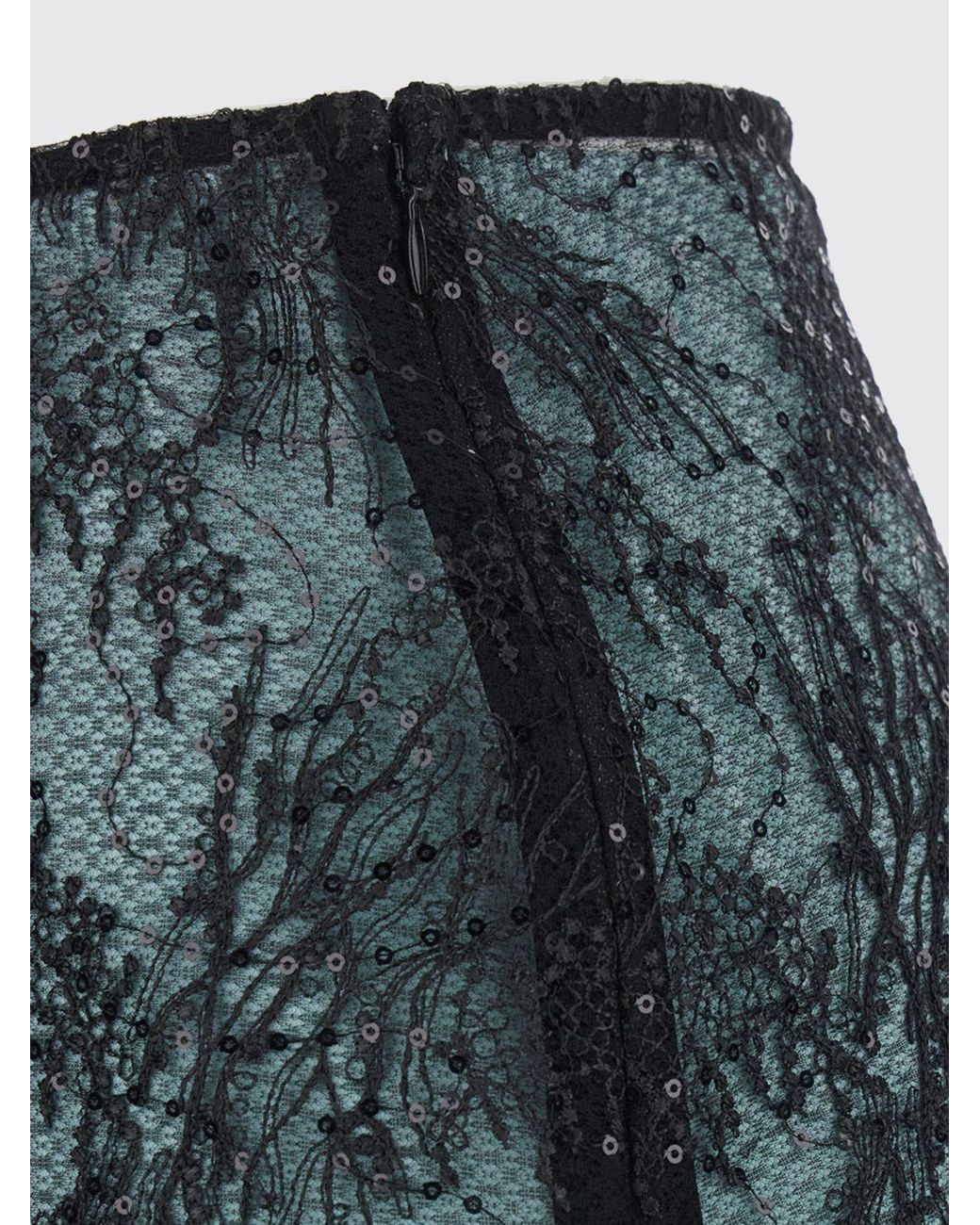 Semicouture Blue Camilla High-Waisted Lace Pencil Skirt With Sequins
