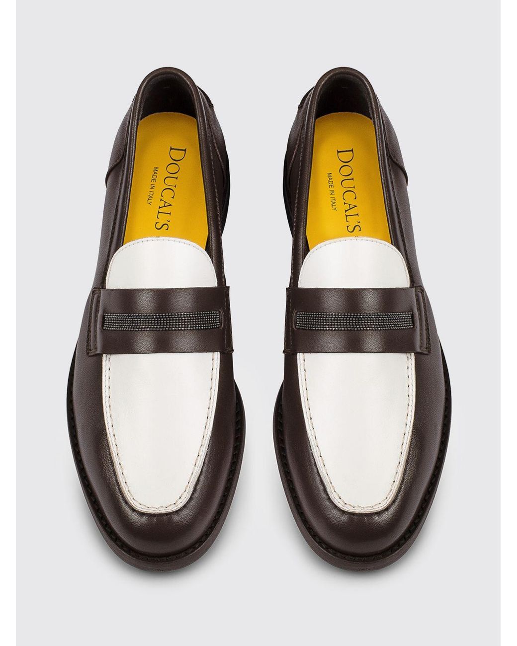Doucal's White Leather Loafers With Monile