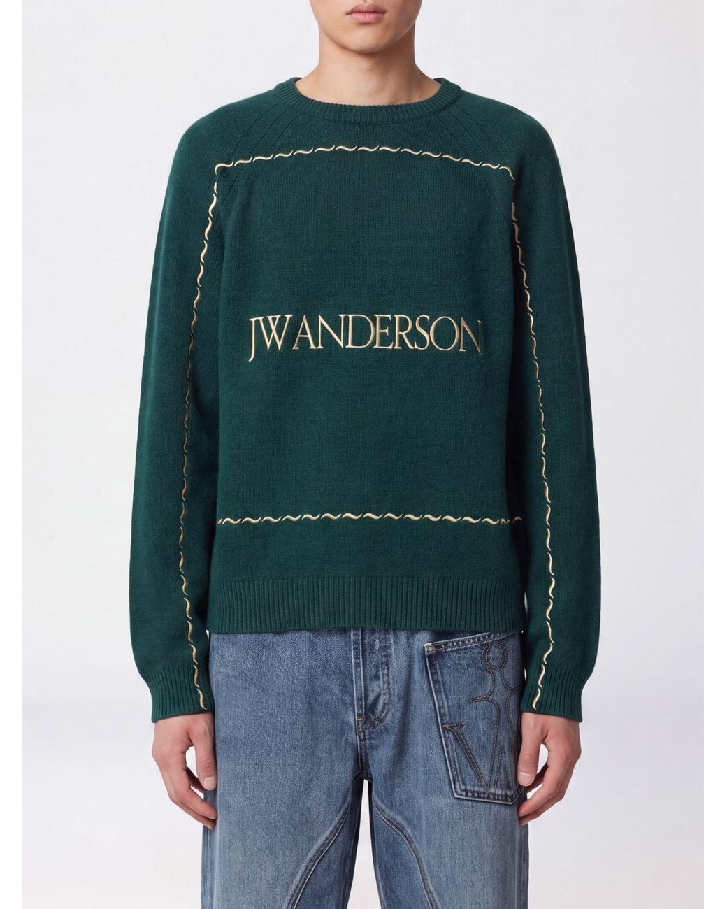 J.W. Anderson Green Crewneck Pure Wool Jumper With Embroidered Logo for men