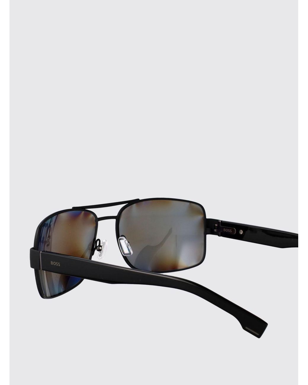 Boss Gray Rectangular Aviator Metal Sunglasses With Lettering Logo for men