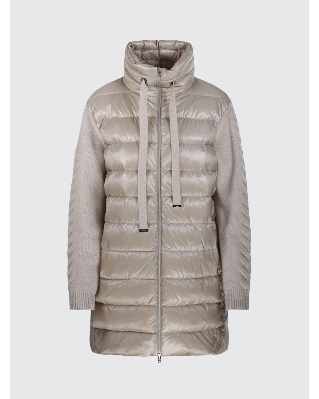 Herno Natural Long Nylon And Knit Puffer Coat With High Neck And Down Padding