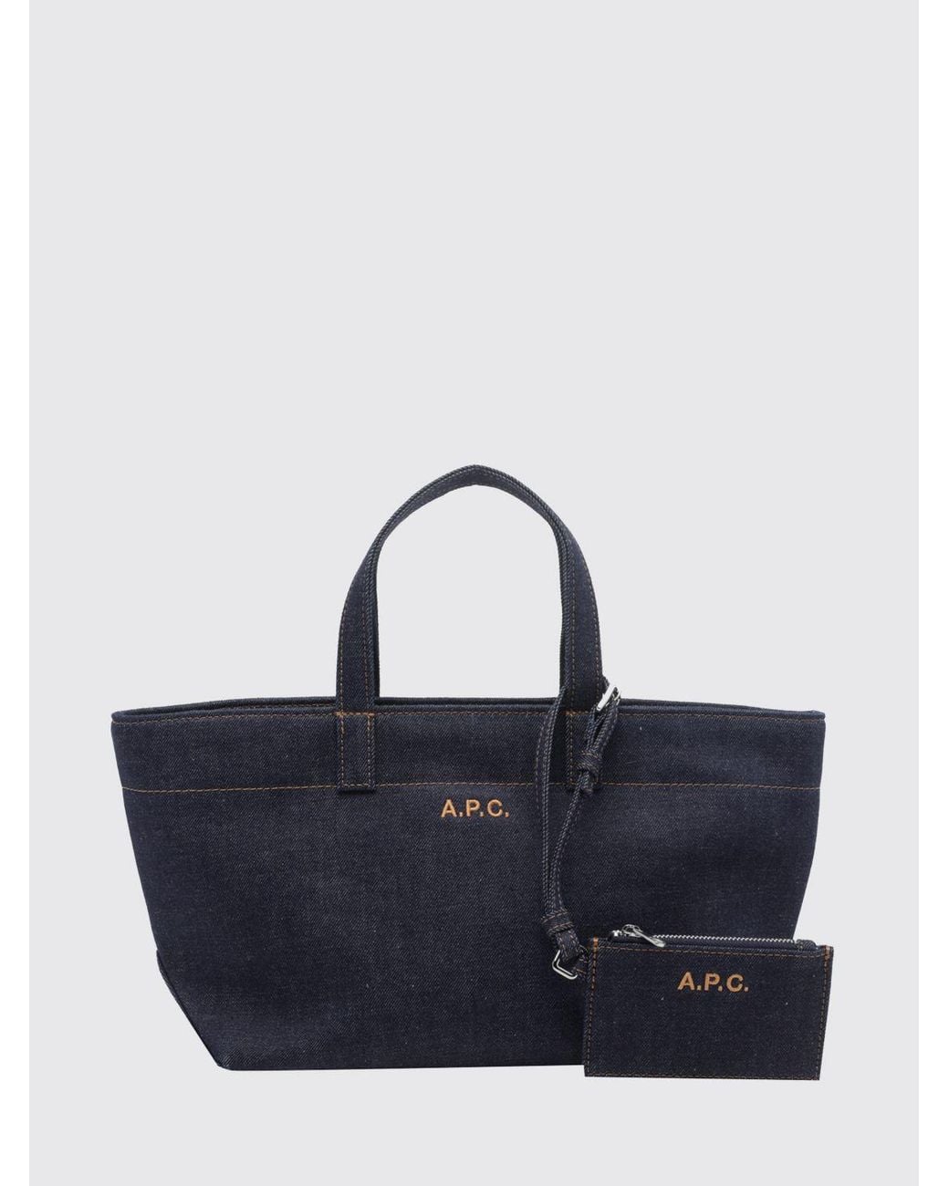 A.P.C. Blue Le Drummer Cotton Denim Handbag With Embroidered Logo And Double Handle