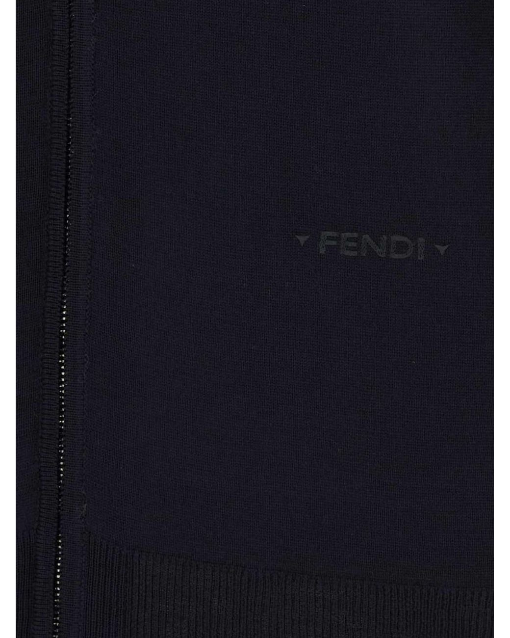 Fendi Blue Wool Turtleneck Cardigan With Zip Closure And Ribbed Trims for men