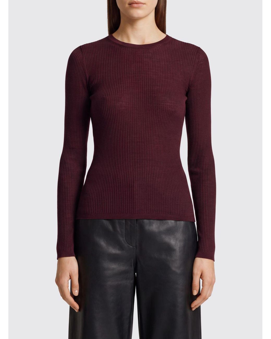 Jil Sander Purple Slim Fit Pure Wool Crewneck Jumper With Ribbed Trims