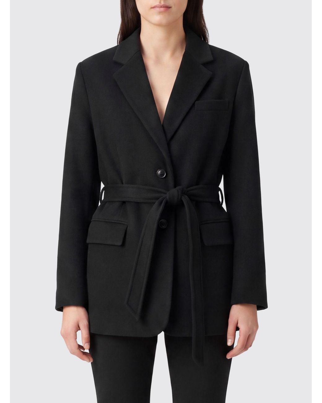 Semicouture Black Single-Breasted Short Wool Coat With Waist Belt