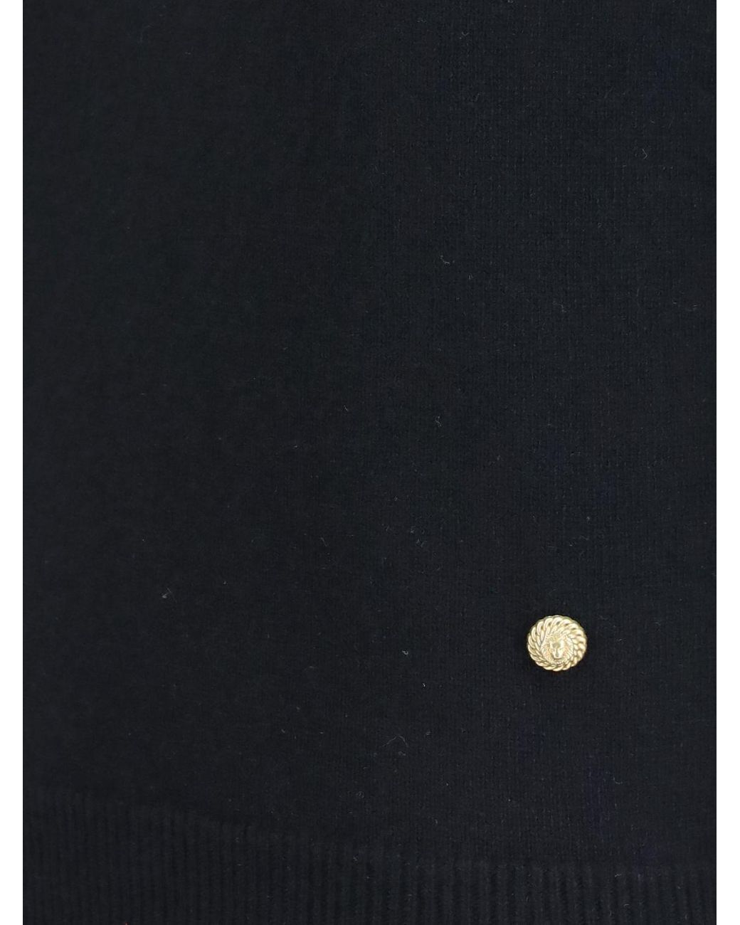 Balmain Black Crewneck Wool-Blend Knit Top With Short Sleeves