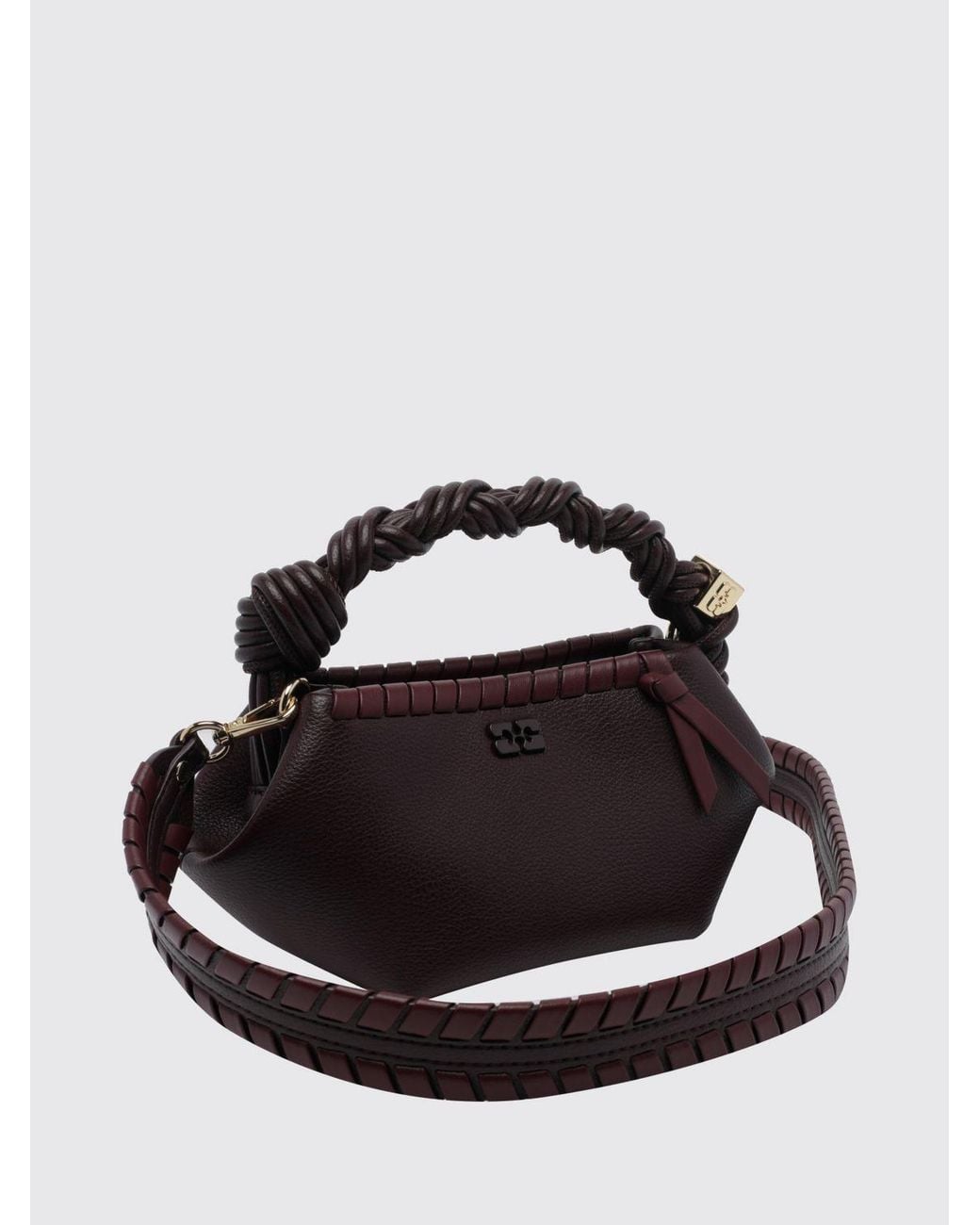 Ganni Black Small Bou Handbag With Braided Handle And Butterfly Logo