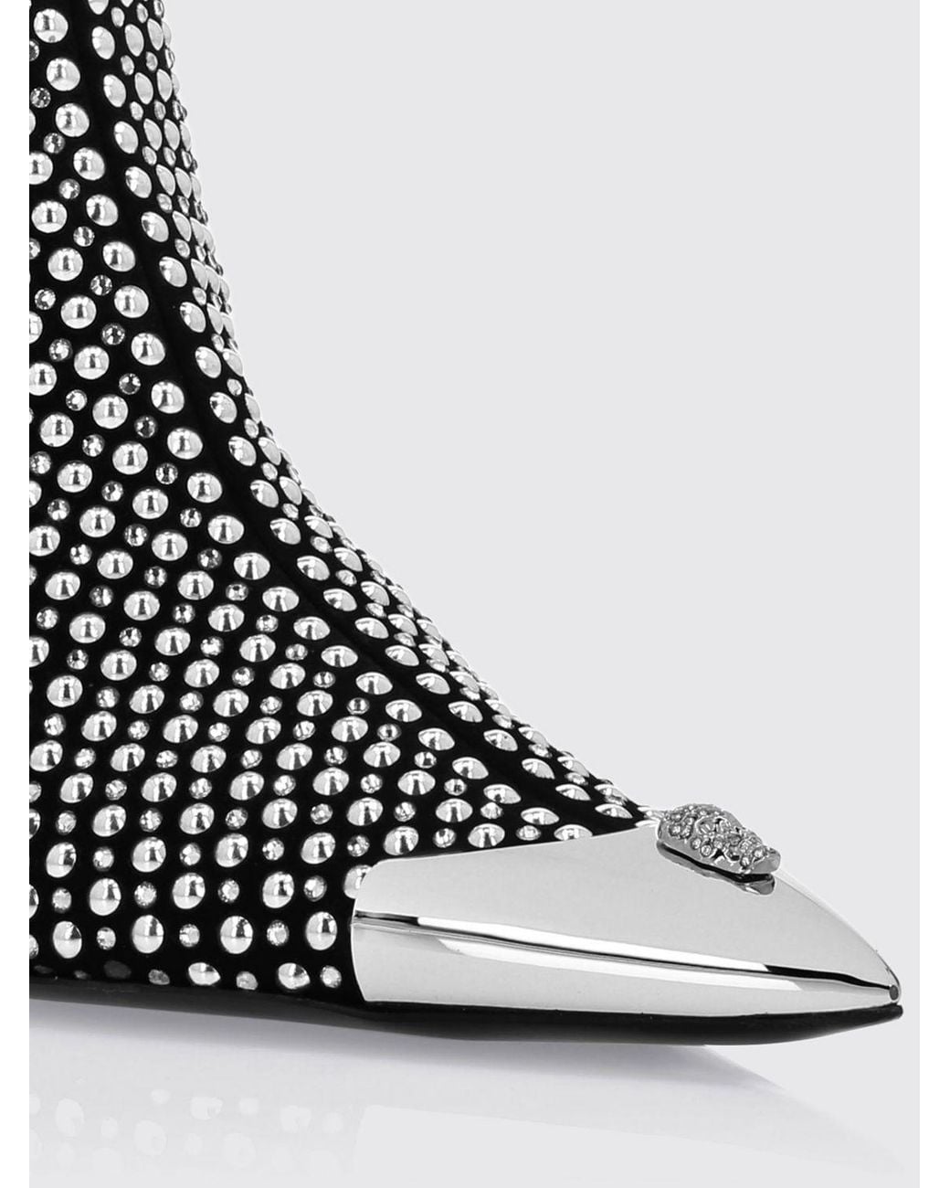 Philipp Plein White Rhinestone-Embellished Leather Ankle Boots With Stiletto Heel