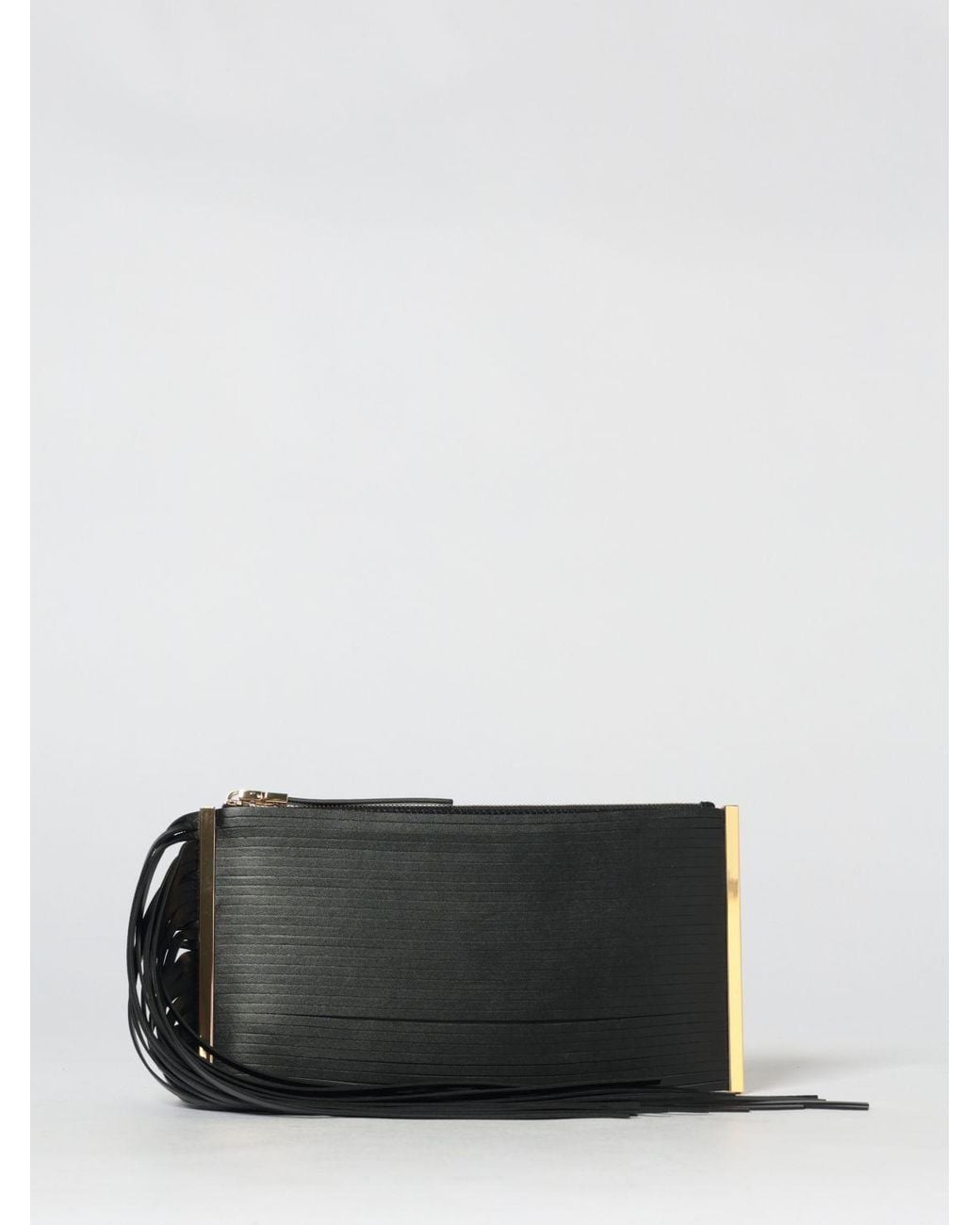 Elisabetta Franchi Gray Nappa Leather Clutch With Fringes