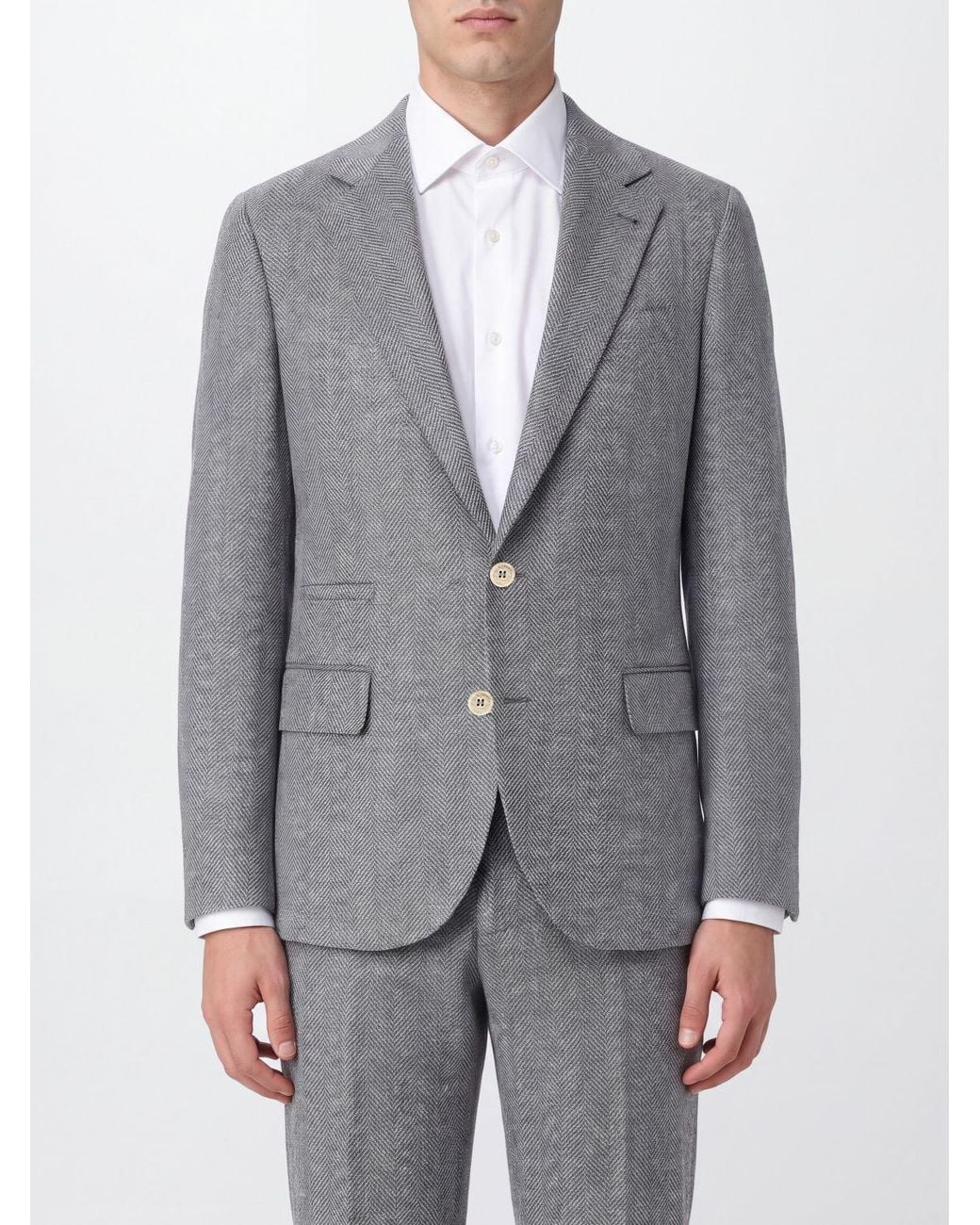 Brunello Cucinelli Gray Single-Breasted Chevron Blazer for men