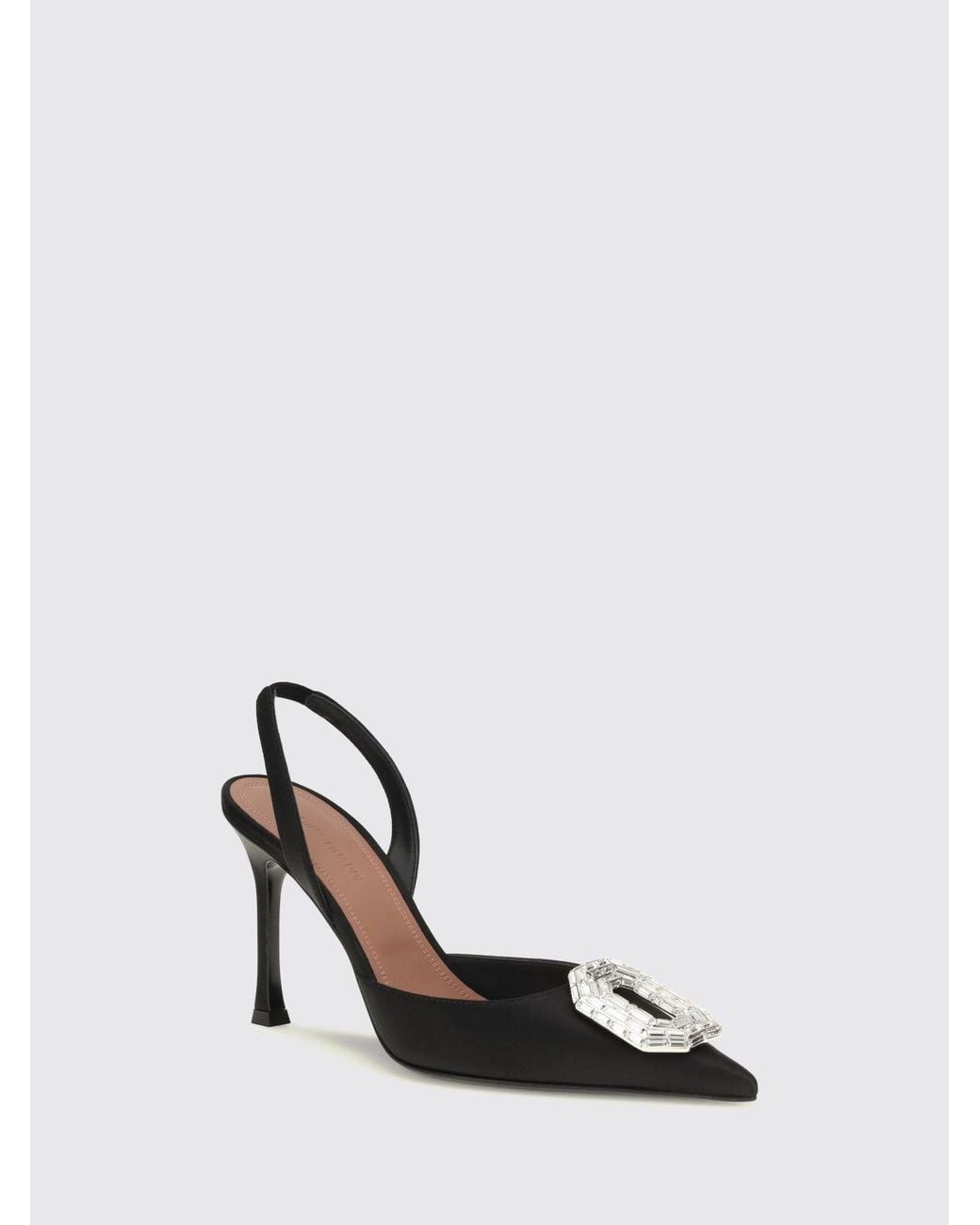 AMINA MUADDI Black Camelia Satin Slingback Pumps With Jewel Buckle