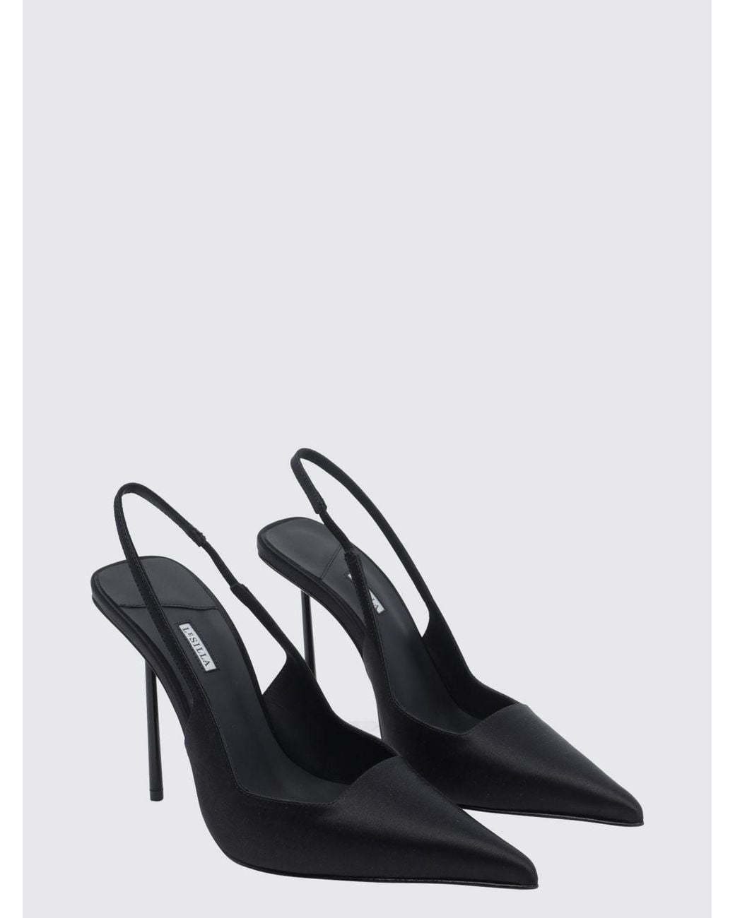 Le Silla Black Amelia Satin Slingbacks With A High Stiletto Heel And Almond Toe