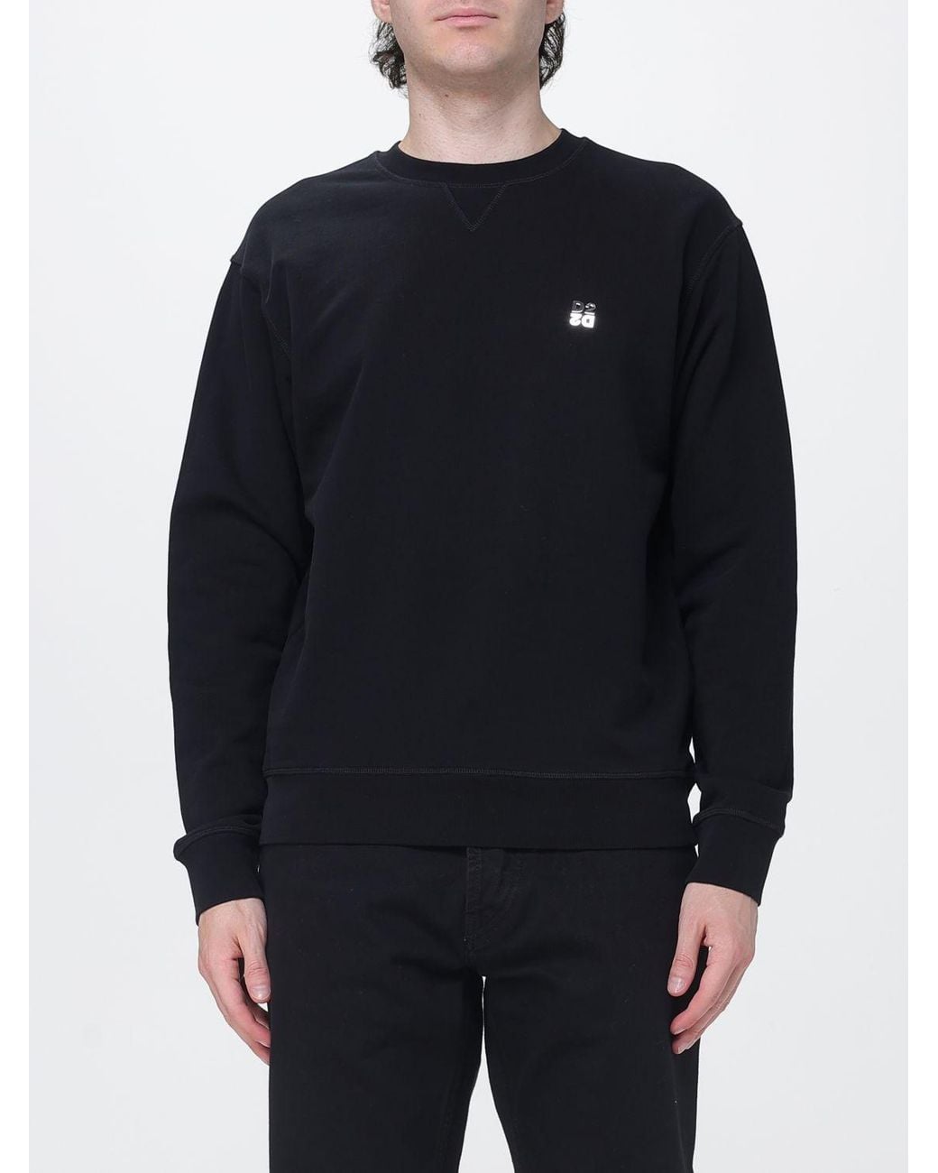 Sudadera De Algodón Con Cuello Redondo Y Logo En Contraste DSquared² de hombre de color Blue