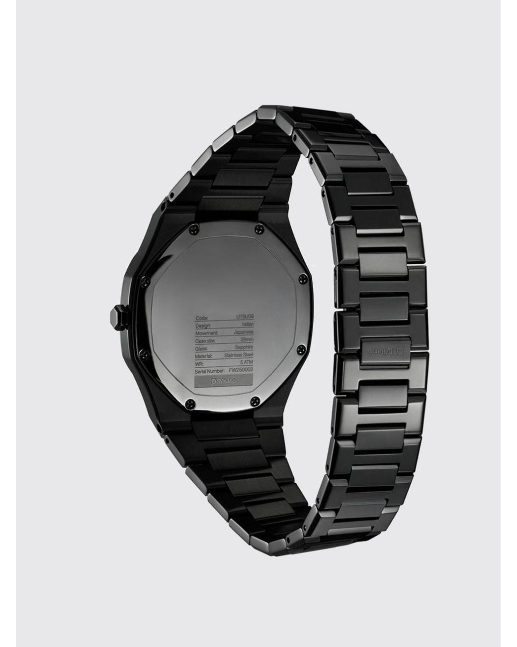 D1 Milano Black Mirror Stainless Steel Watch With Quartz Movement for men