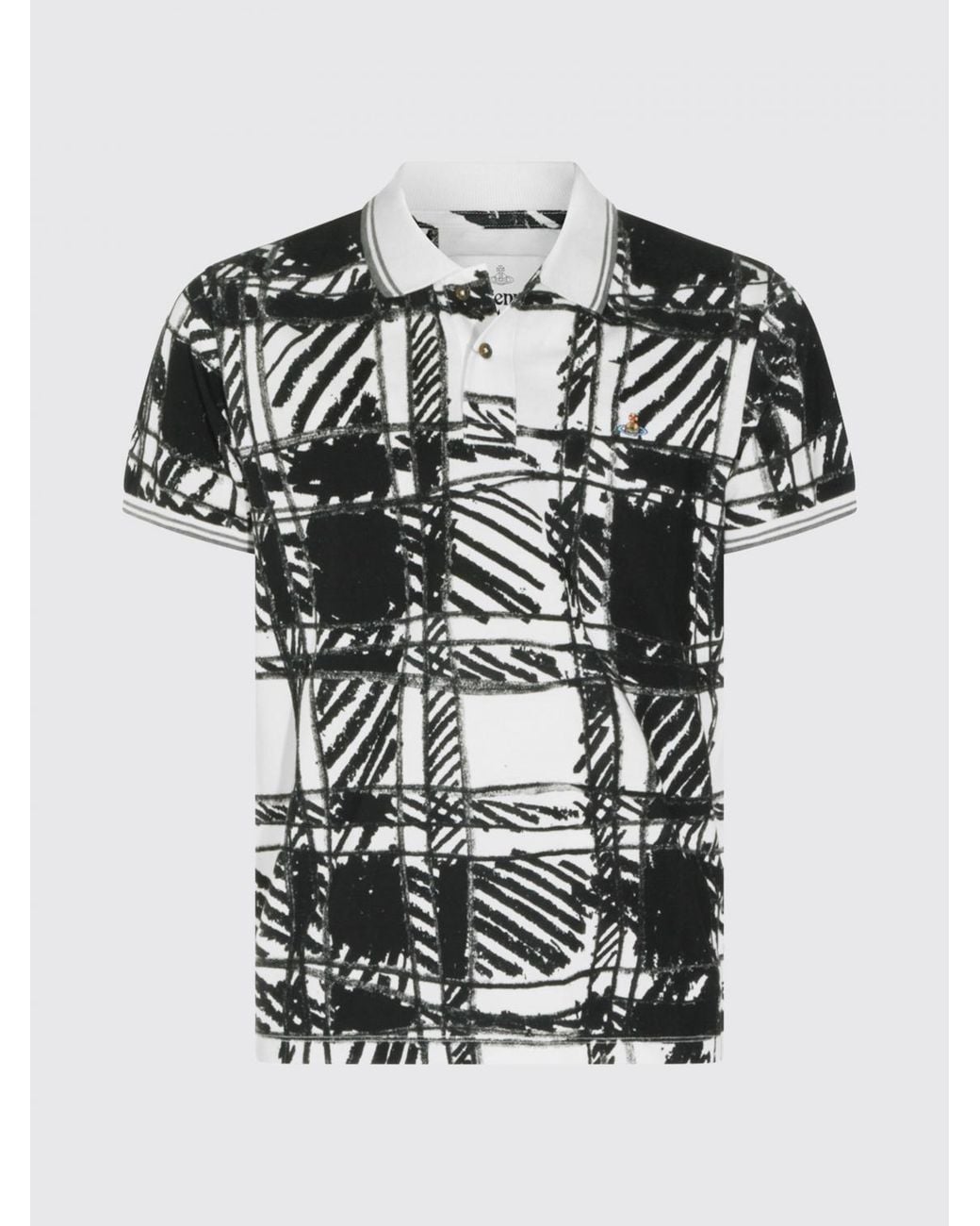 Vivienne Westwood Black Slim Fit Orb Logo Abstract Print Cotton Polo for men