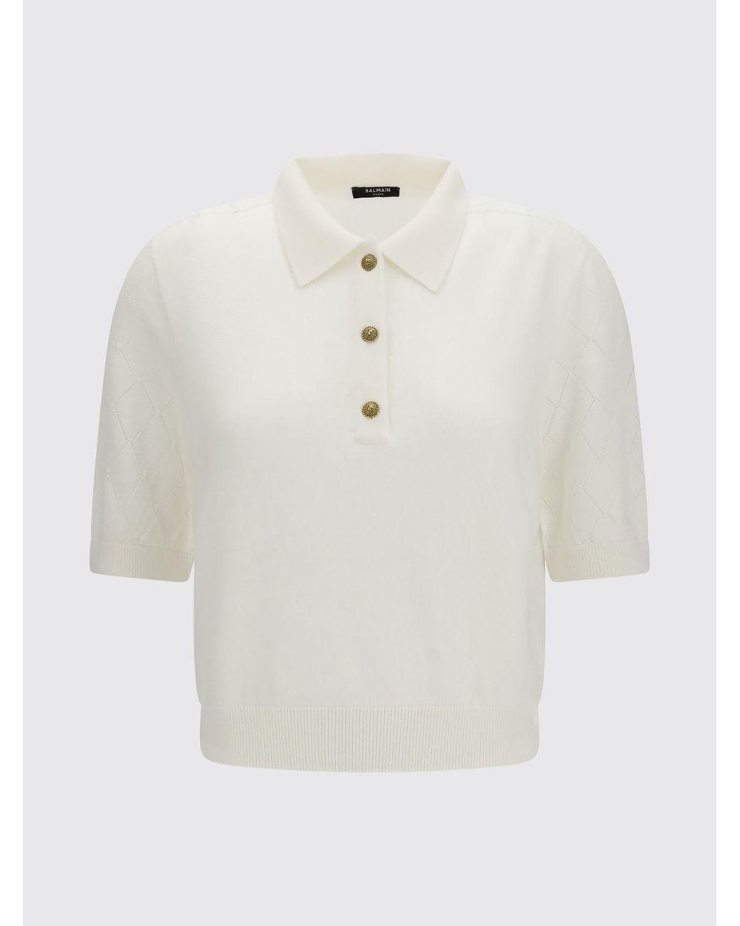 Balmain Natural Short-Sleeved Knitted Polo Shirt