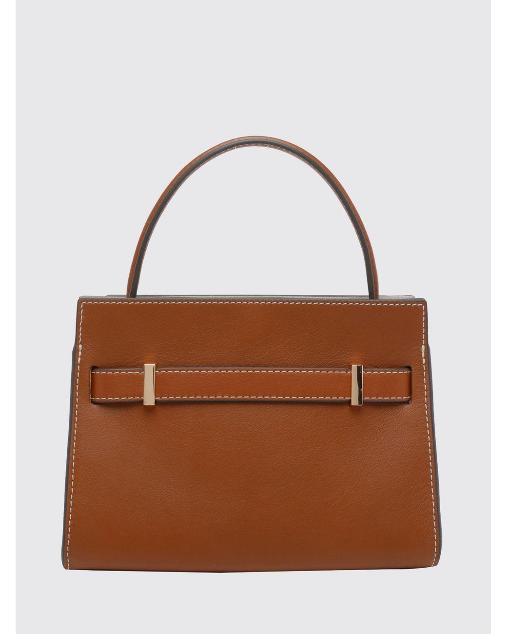 Tory Burch Brown Lee Radziwill Smooth Calfskin Mini Top Handle Bag