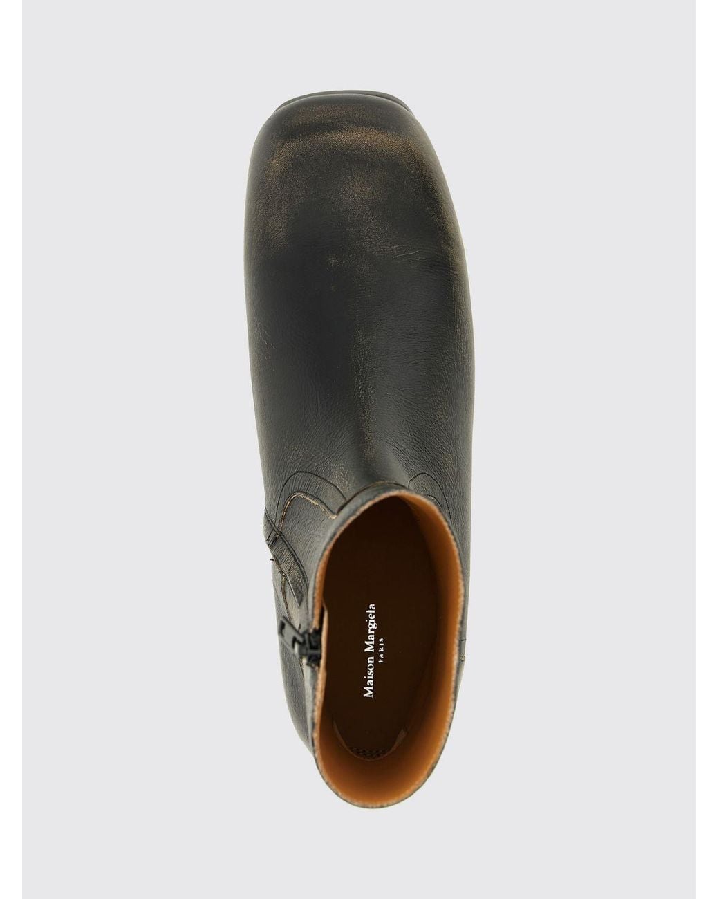 Maison Margiela Black Distressed Leather Ankle Boots With Square Toe And Side Zip for men