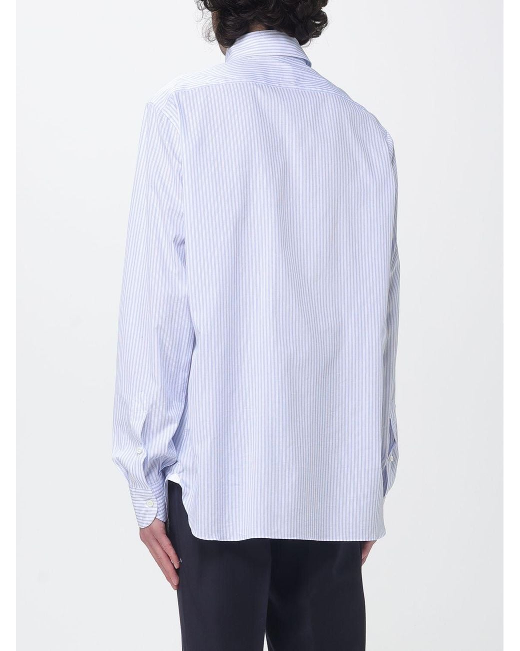 Luigi Borrelli Napoli White Luciano Long-Sleeve Striped Cotton Shirt With French Collar for men