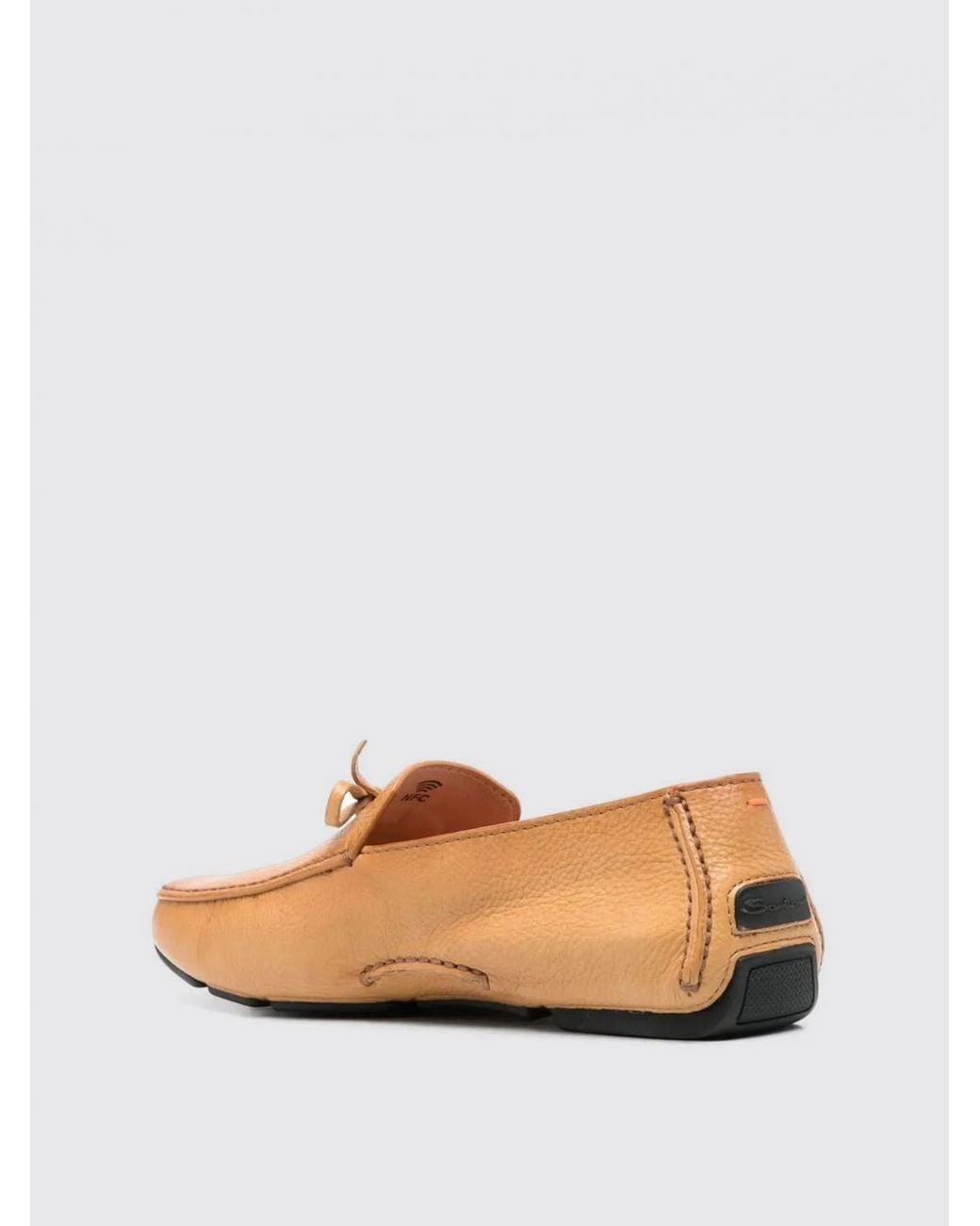 Santoni Orange Leather Loafers Casual Bow Detail for men