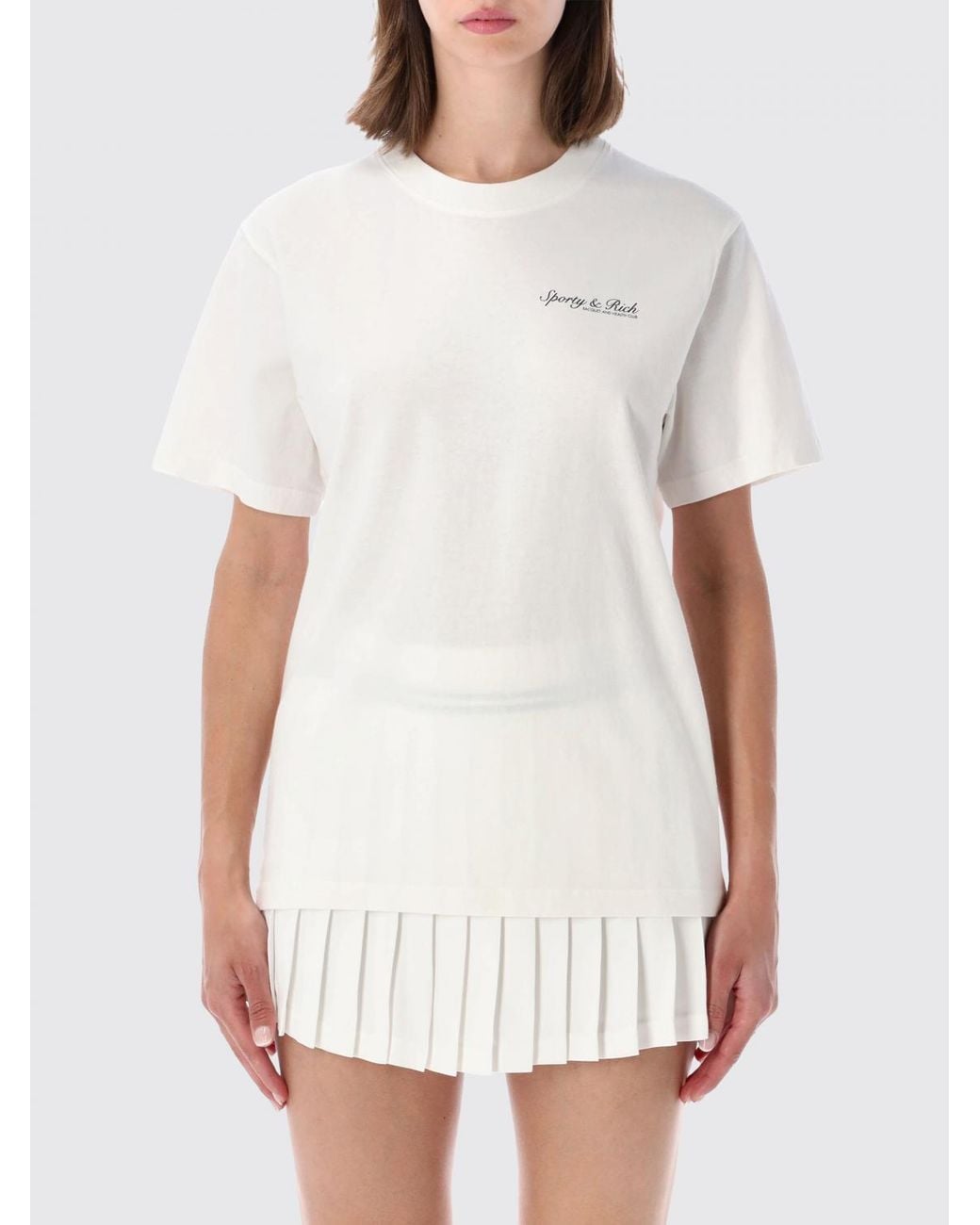 Sporty & Rich White Sporty &Amp Rich Striped Cotton T-Shirt With Crew Neck And Back Logo
