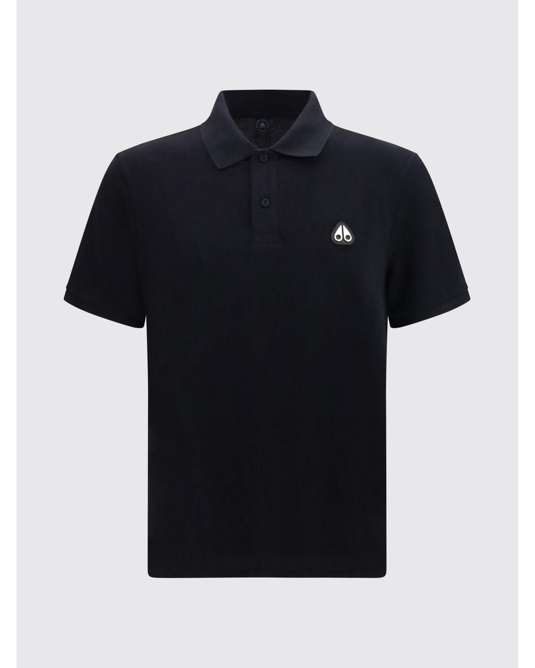 Moose Knuckles Black Short-Sleeve Cotton Polo Shirt With Applied Logo Patch for men
