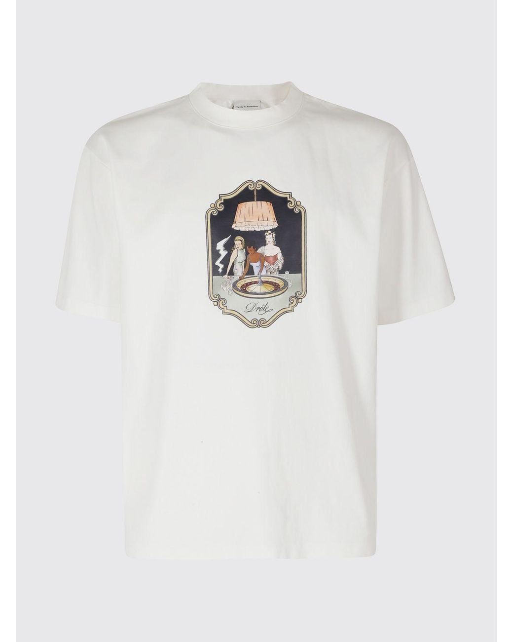 Drole de Monsieur White Graphic Print Pure Cotton T-Shirt With Logo Detail for men