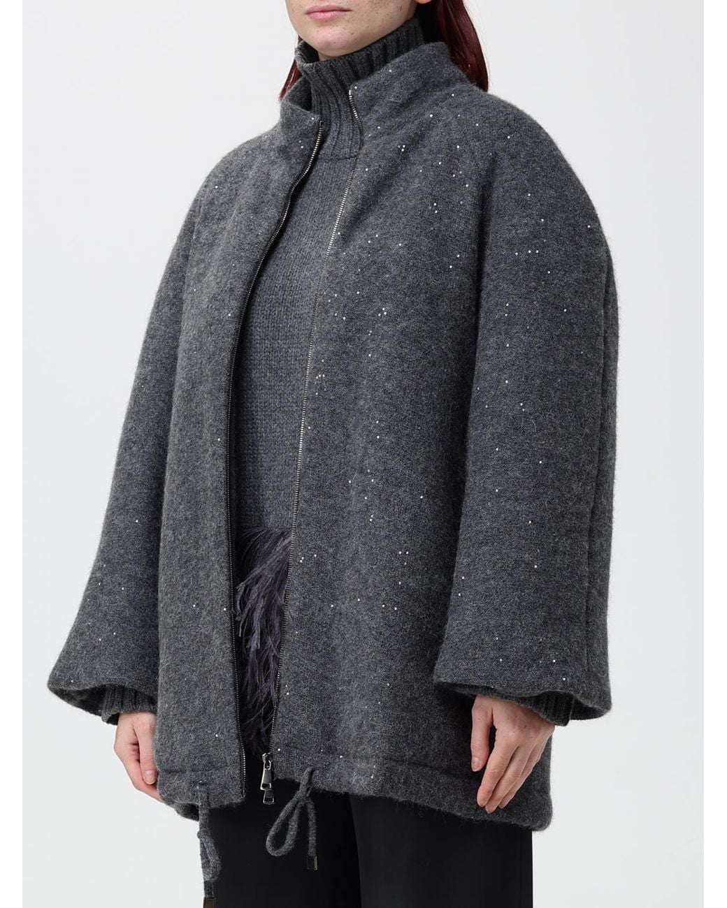 Fabiana Filippi Gray Wool, Silk And Cashmere Jacket With Sequins And Zip