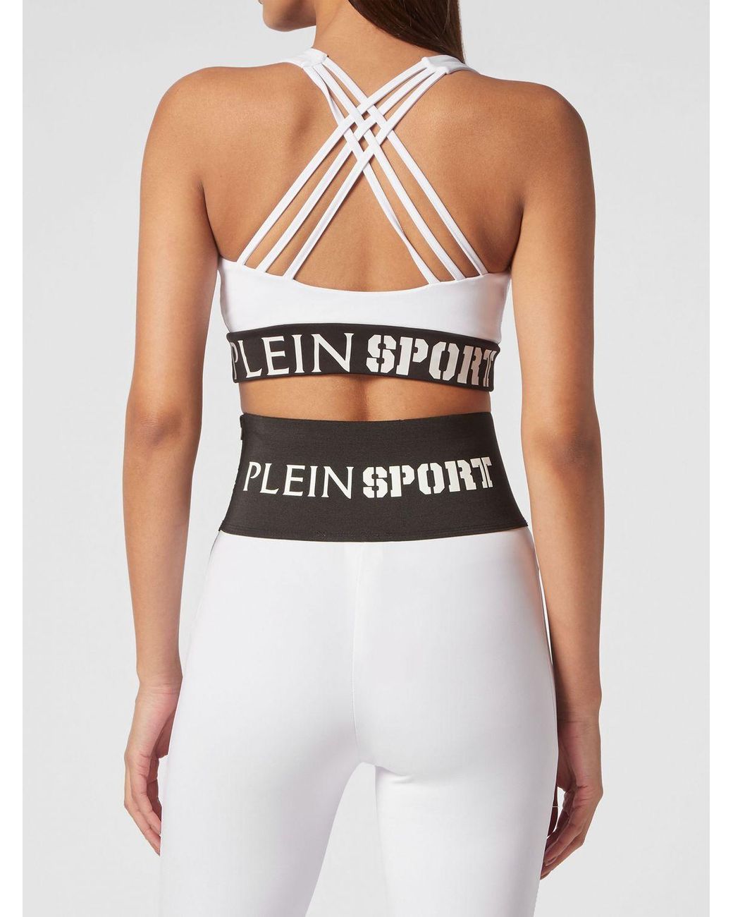 Philipp Plein White Cropped Jersey Sports Top With Square Neckline And Jacquard Logo