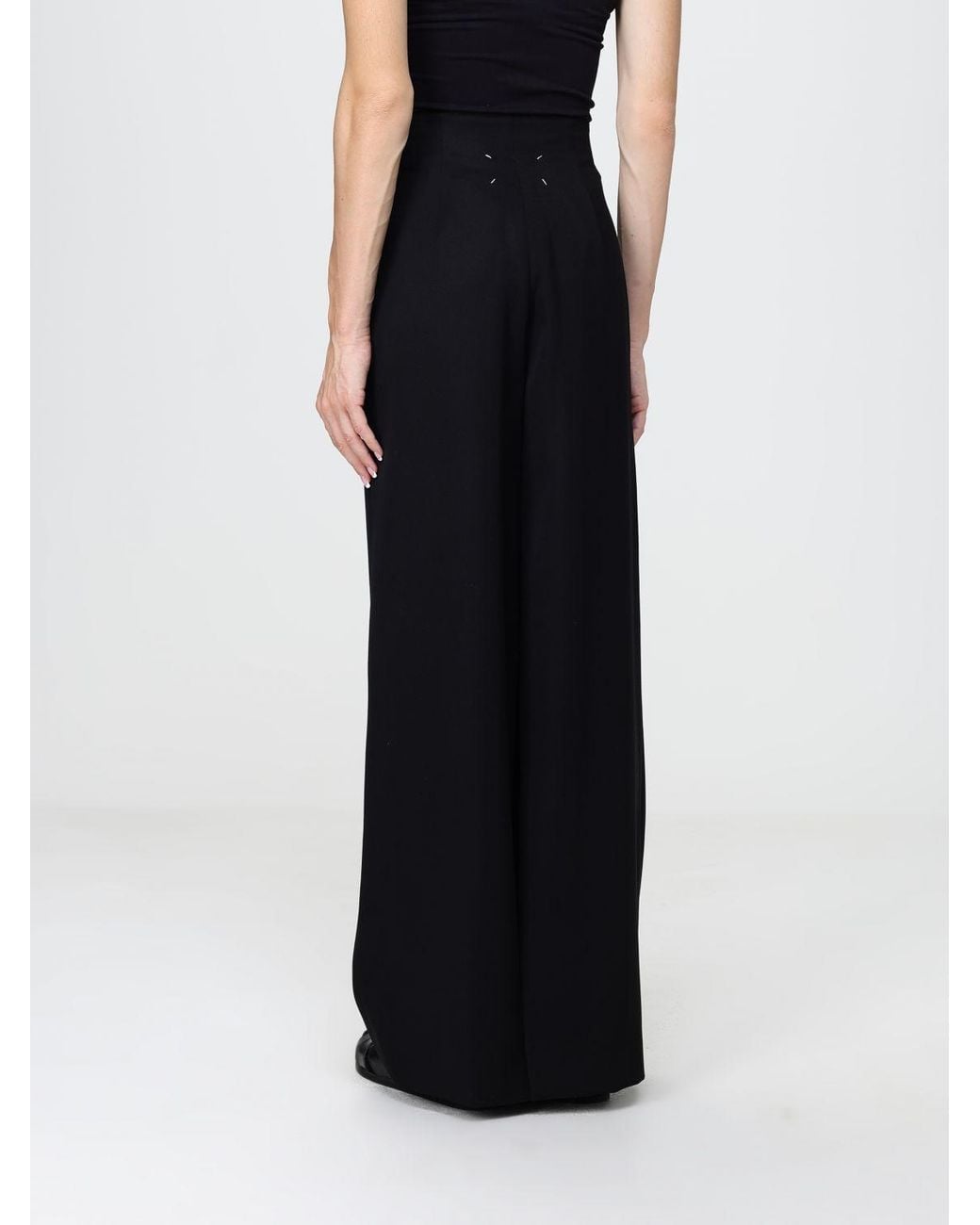 Maison Margiela Black High-Waisted Wool Wide-Leg Trousers With Four Stitches
