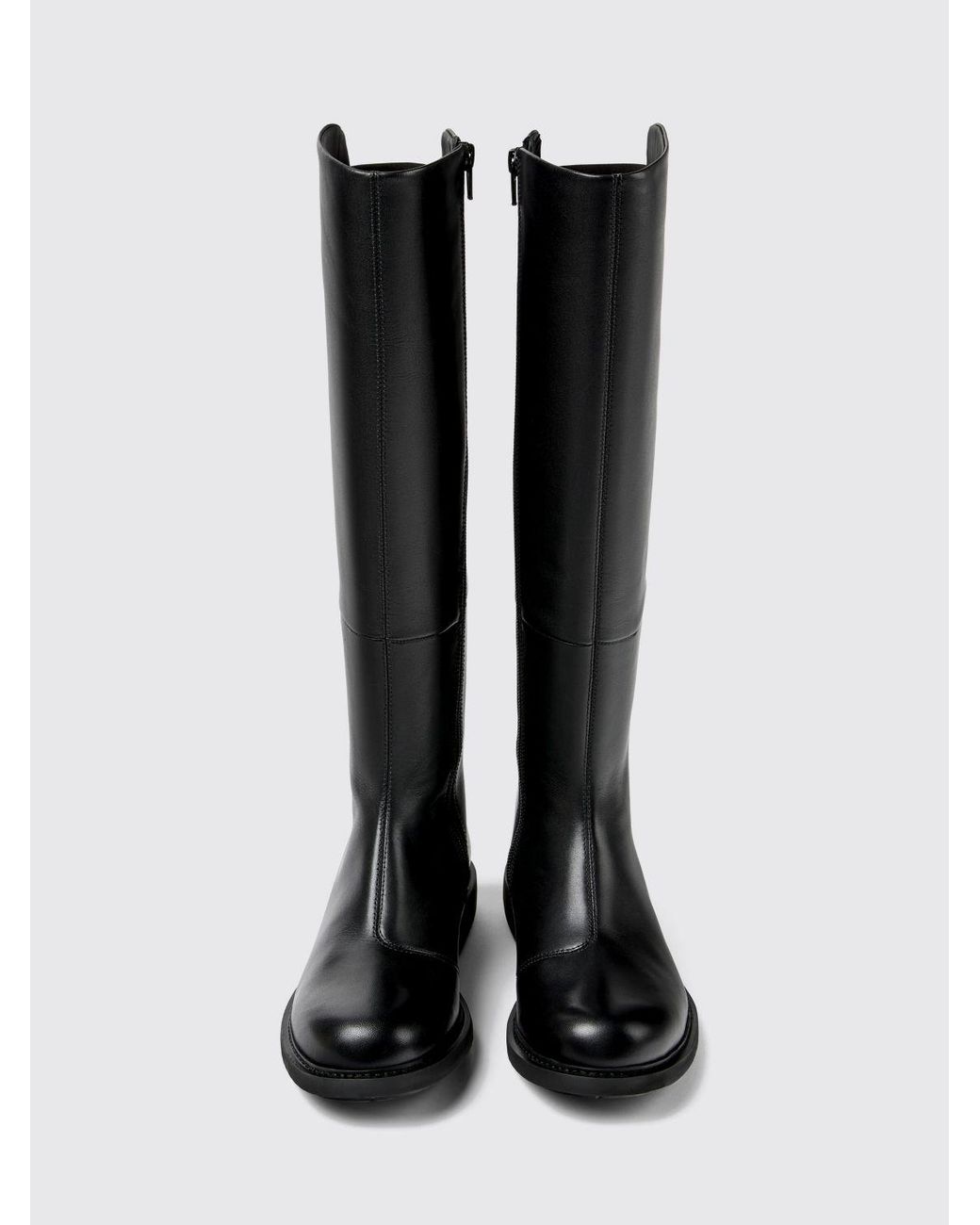 Camper Black Neuman Smooth Leather Knee-High Boots With Side Zip And Round Toe