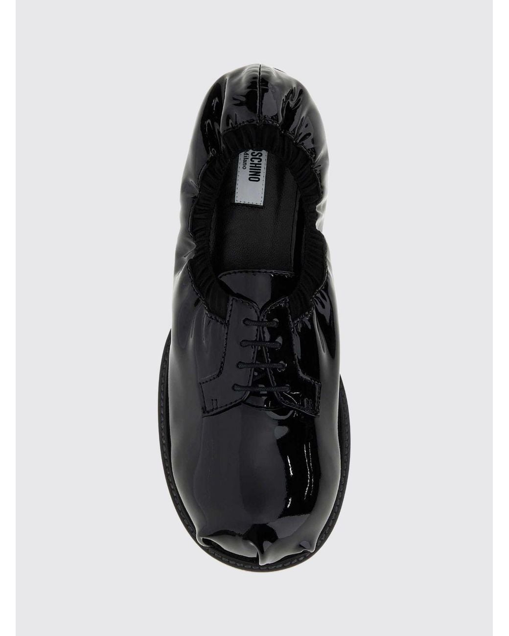 Moschino Couture White Patent Leather Lace-Up Shoes With Ruched Design And Elasticated Ankle