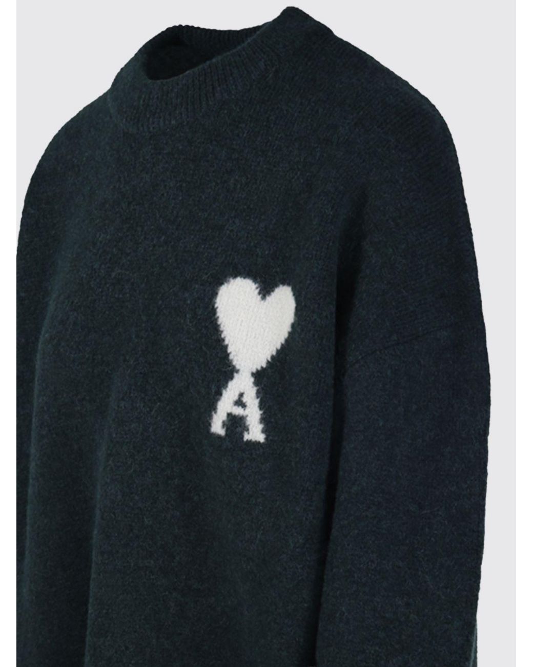 AMI Blue Wool And Alpaca Crewneck Jumper With Jacquard Logo