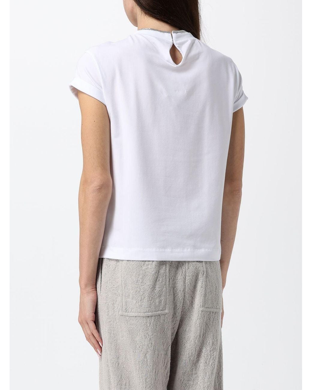 Brunello Cucinelli White Stretch-Cotton Crew-Neck T-Shirt With Monili Embroidery
