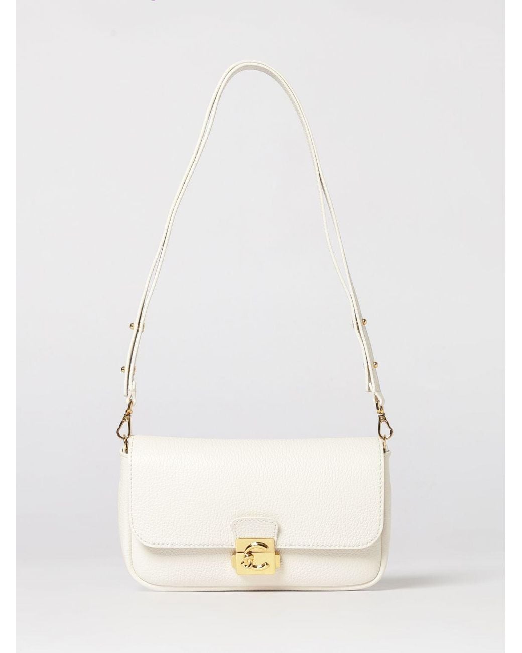 Coccinelle White C-Me Lock Mini Hammered Leather Bag