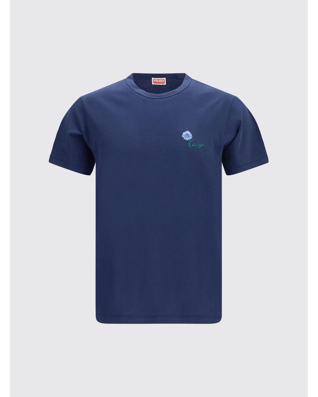 KENZO Blue Contrasting Logo Cotton T-Shirt for men