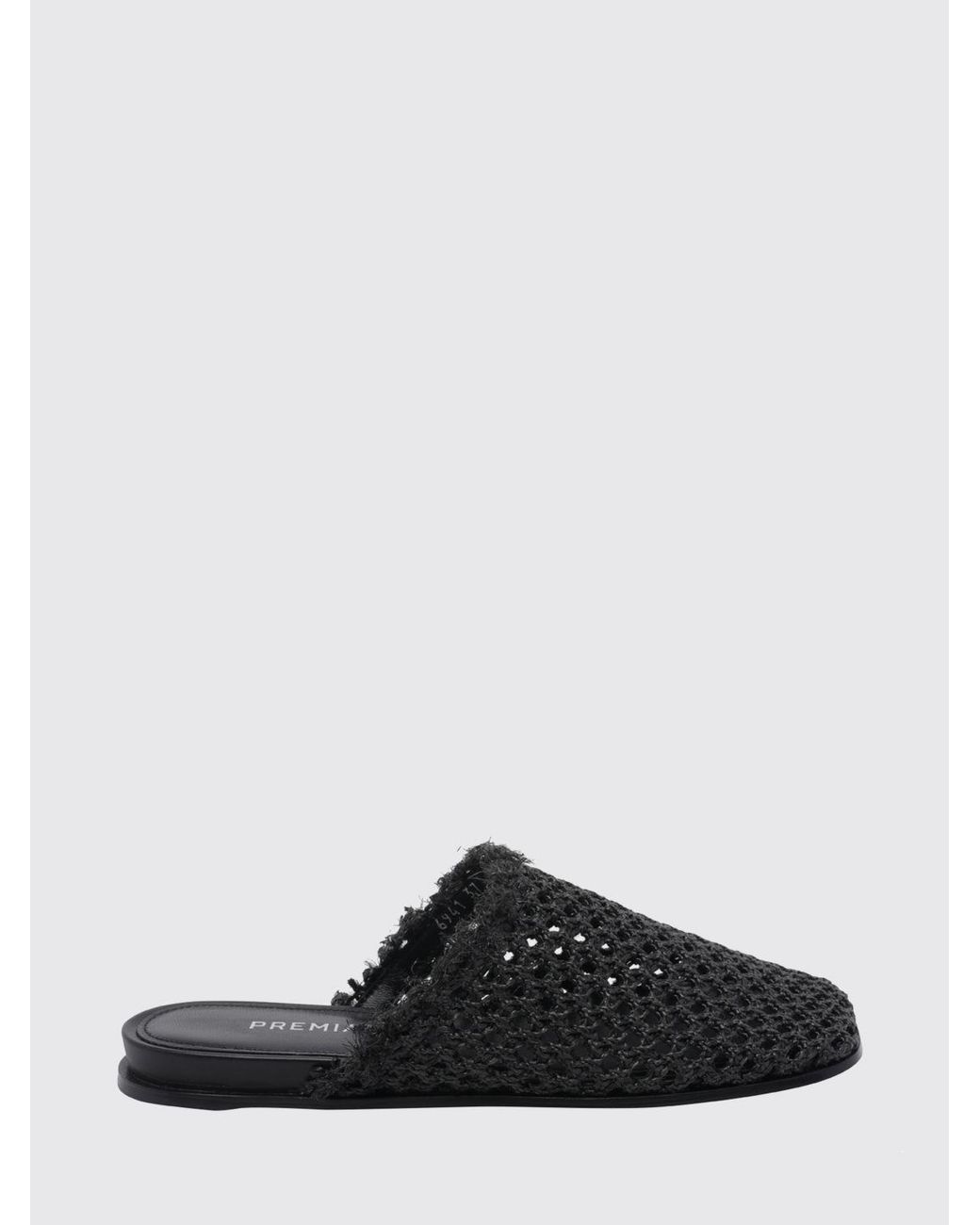 Premiata Black Perforated Raffia Mules With A Square Toe And Low Heel