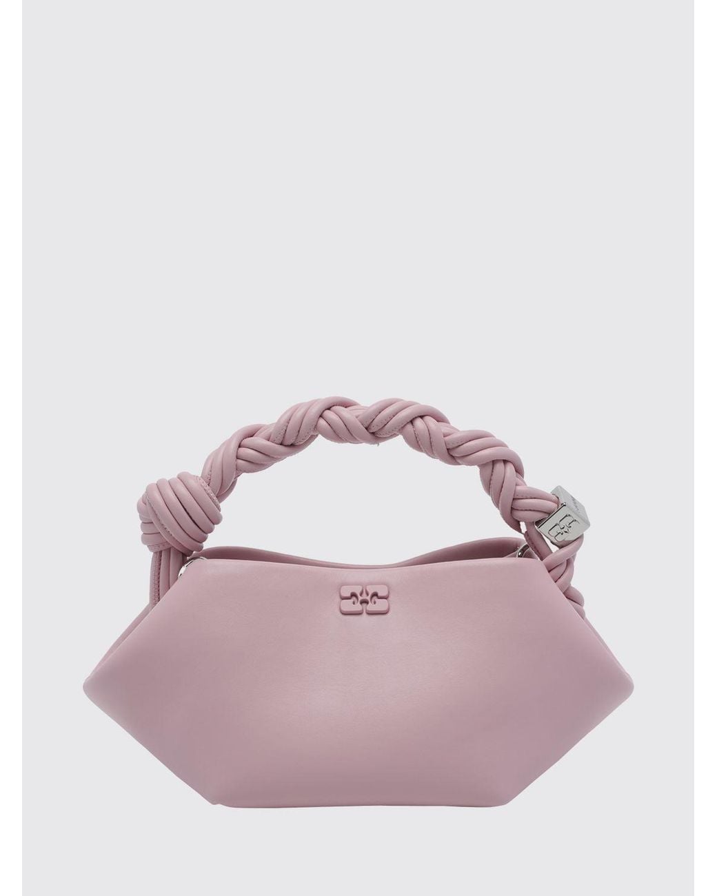 Ganni Pink Mini Recycled Leather Handbag With Butterfly Logo And Braided Handle