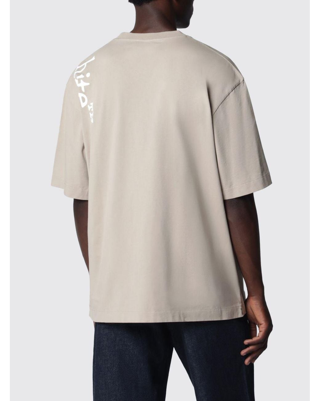 Off-White c/o Virgil Abloh Natural Contrast Logo Cotton T-Shirt With Dropped Shoulders for men