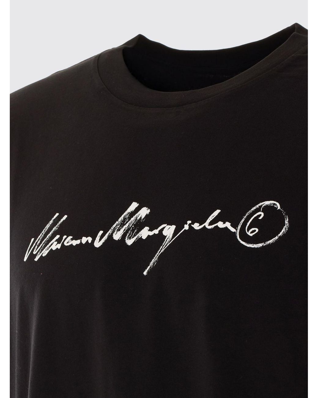 MM6 by Maison Margiela Black Cotton T-Shirt With Slogan Print And Dropped Shoulders for men
