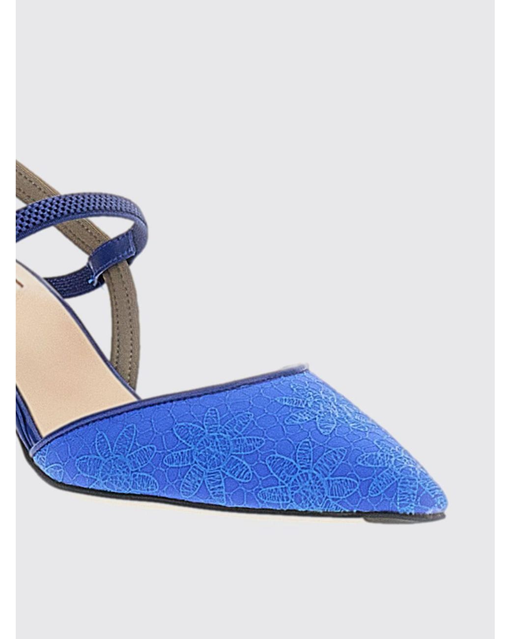 Fendi Blue Colibrì Lite Leather And Fabric Slingback With Floral Motif