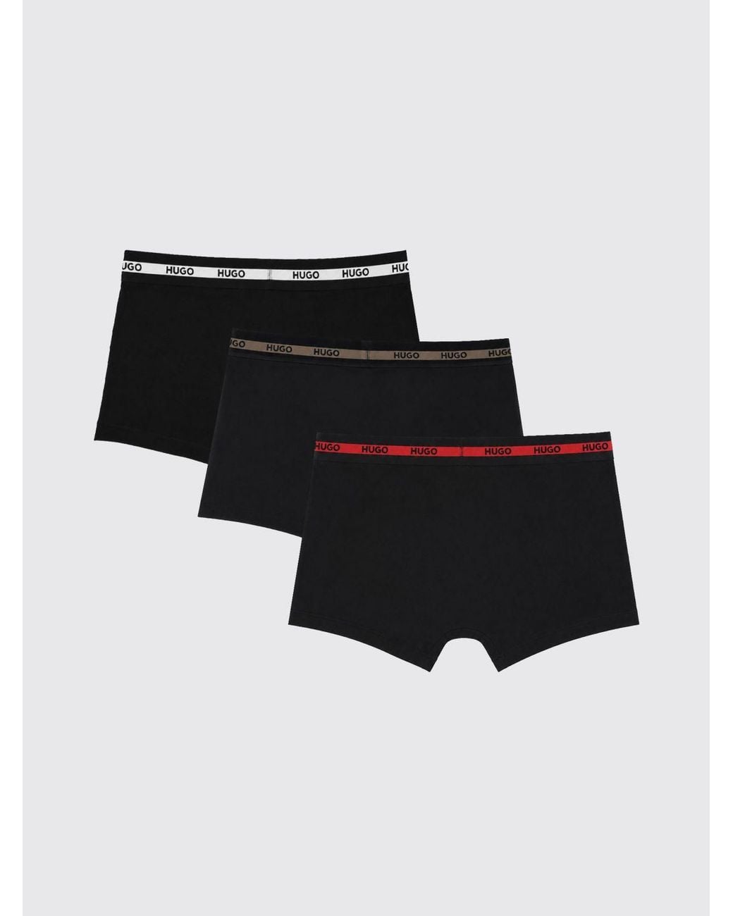 HUGO Black Set Of 3 Cotton Trunks With Contrast Logo Waistband for men