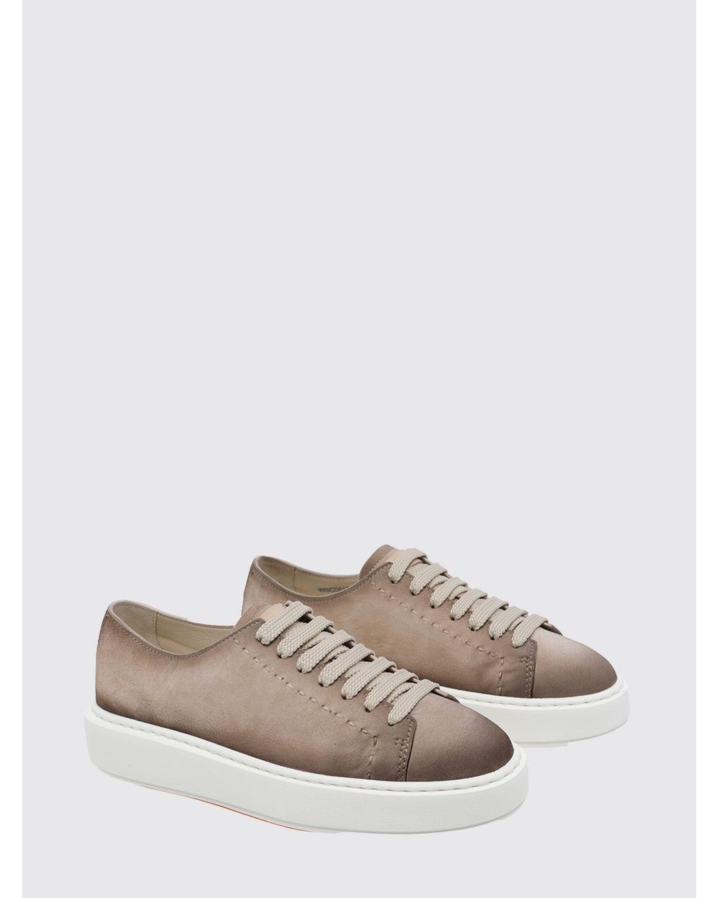 Santoni Natural Suede Leather Low-Top Sneakers With Embossed Logo And Rubber Sole