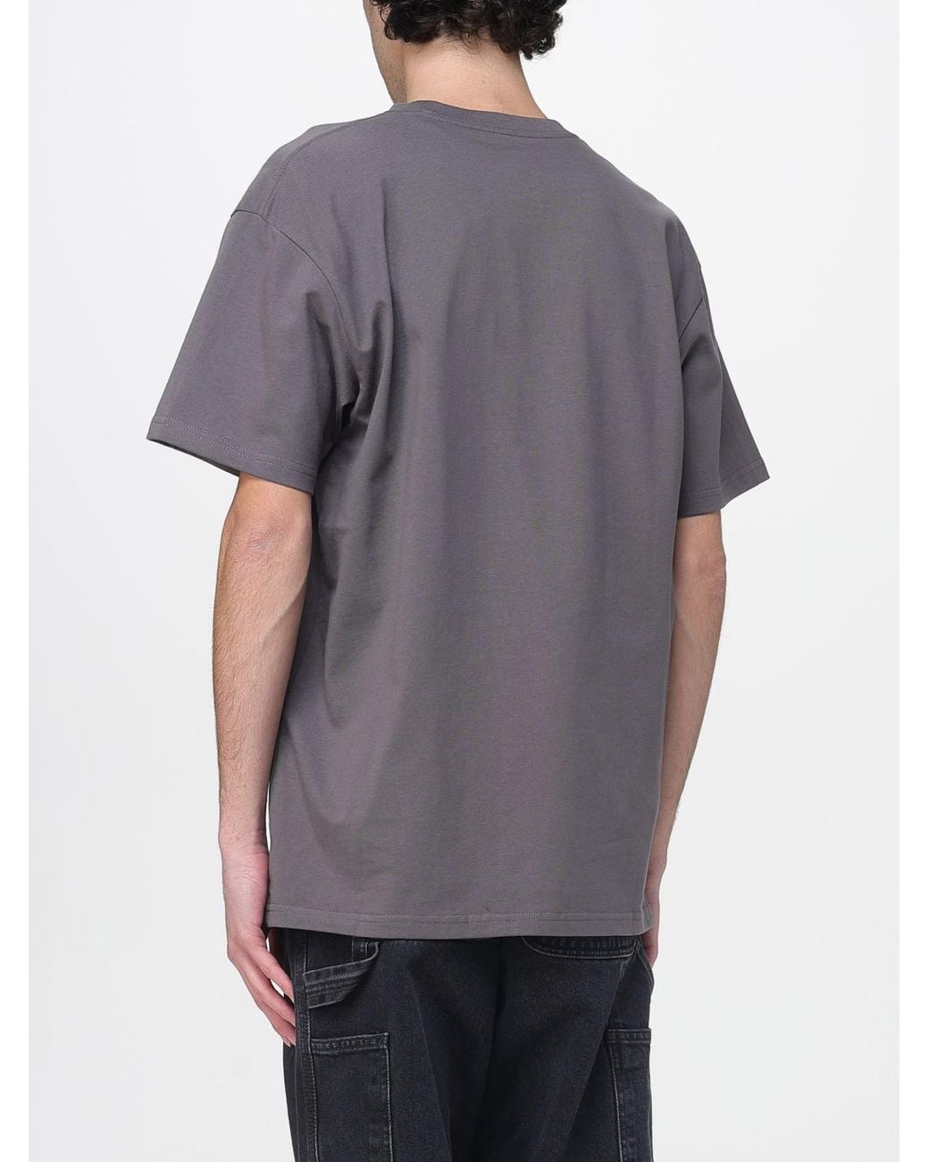 Carhartt Gray Cotton T-Shirt With Embroidered Logo for men