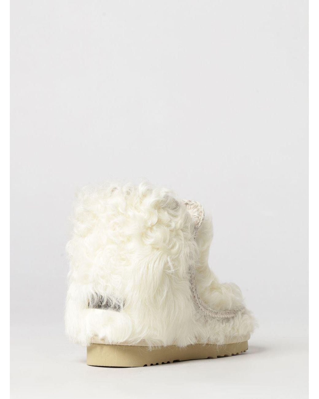 Mou White Eskimo Fur Ankle Boots With Exposed Stitching And Wool Lining