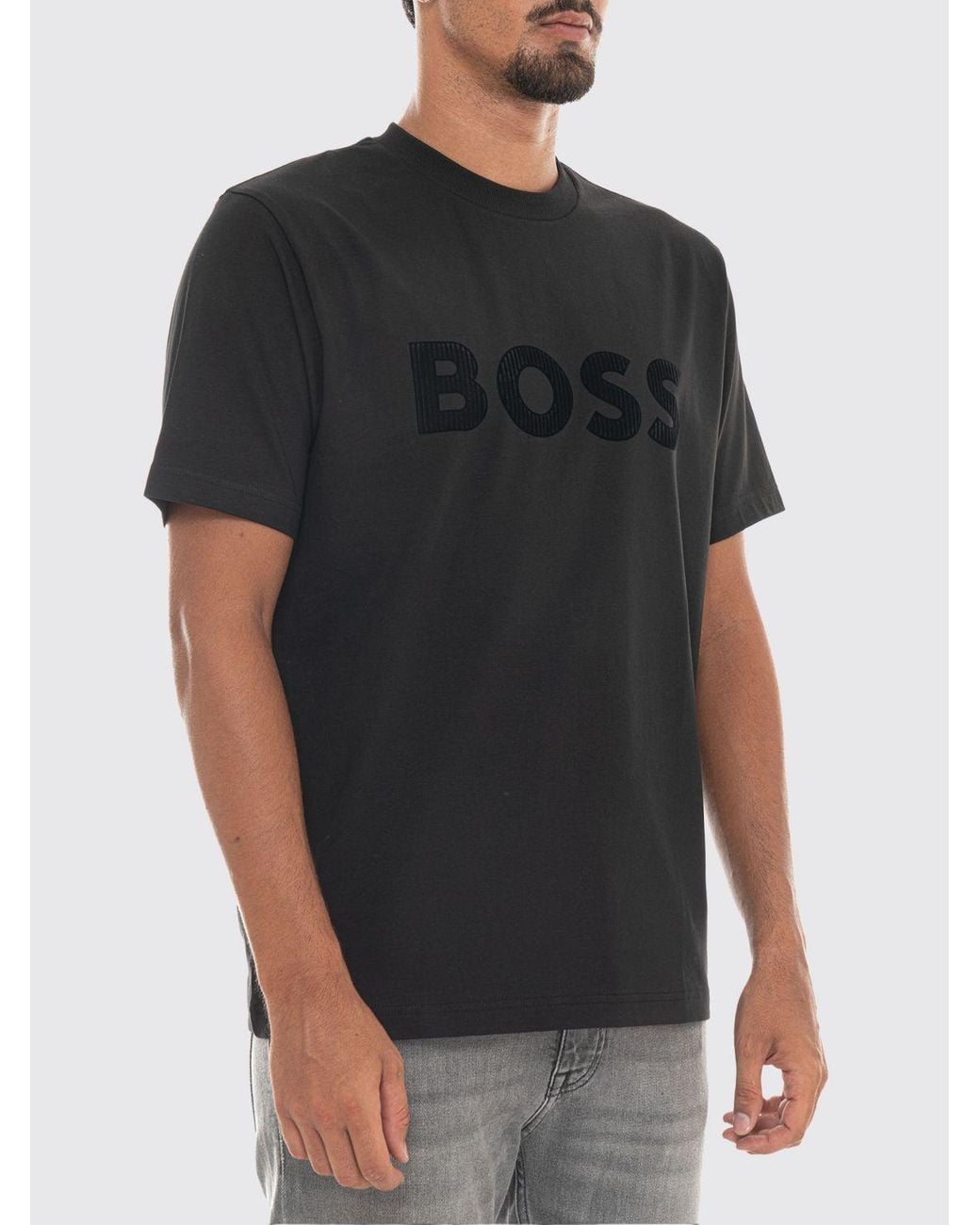 Boss Black Regular Fit Short-Sleeved Cotton T-Shirt With Tonal Logo for men
