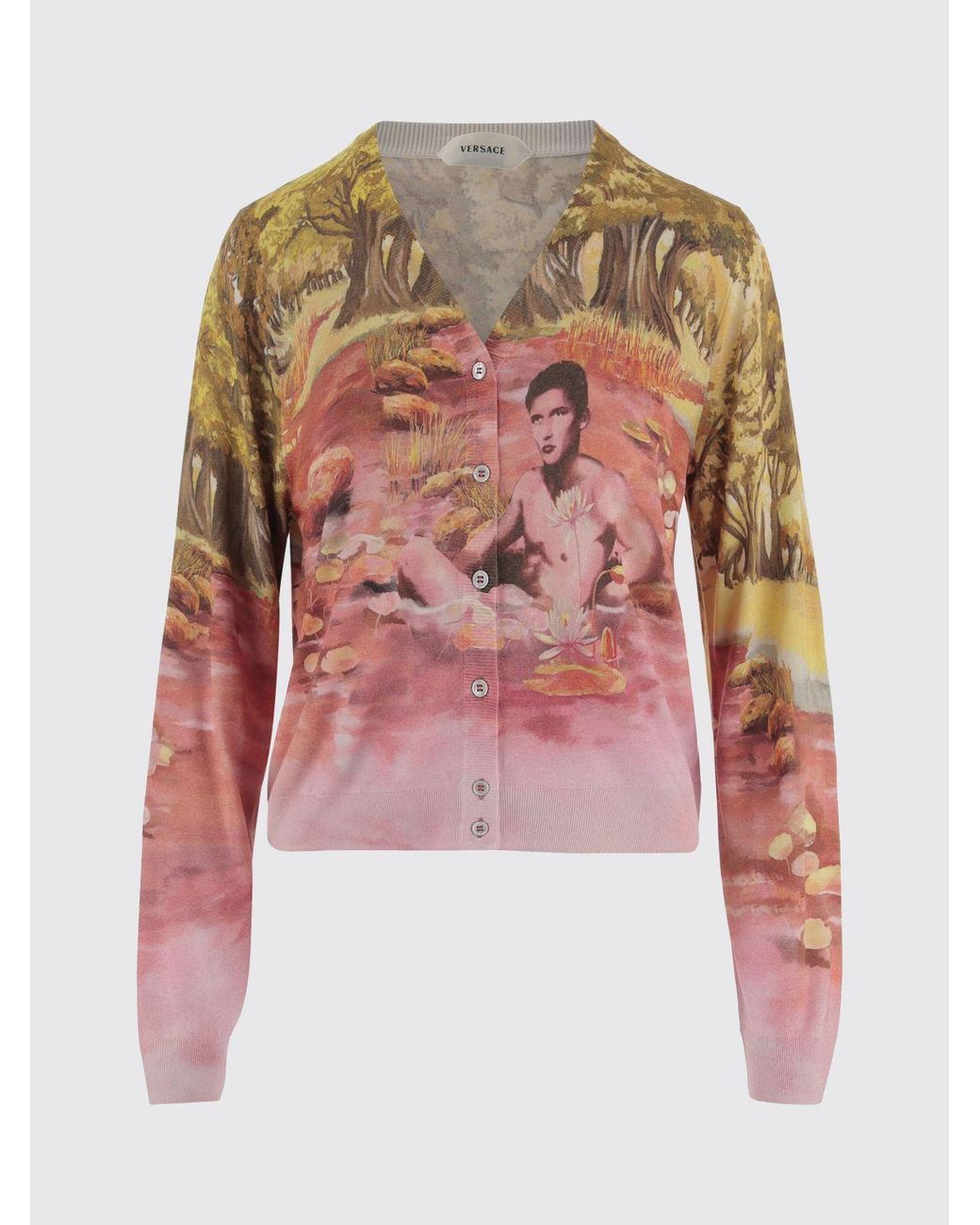 Versace Red Cardigan Aus Bedruckter Seide