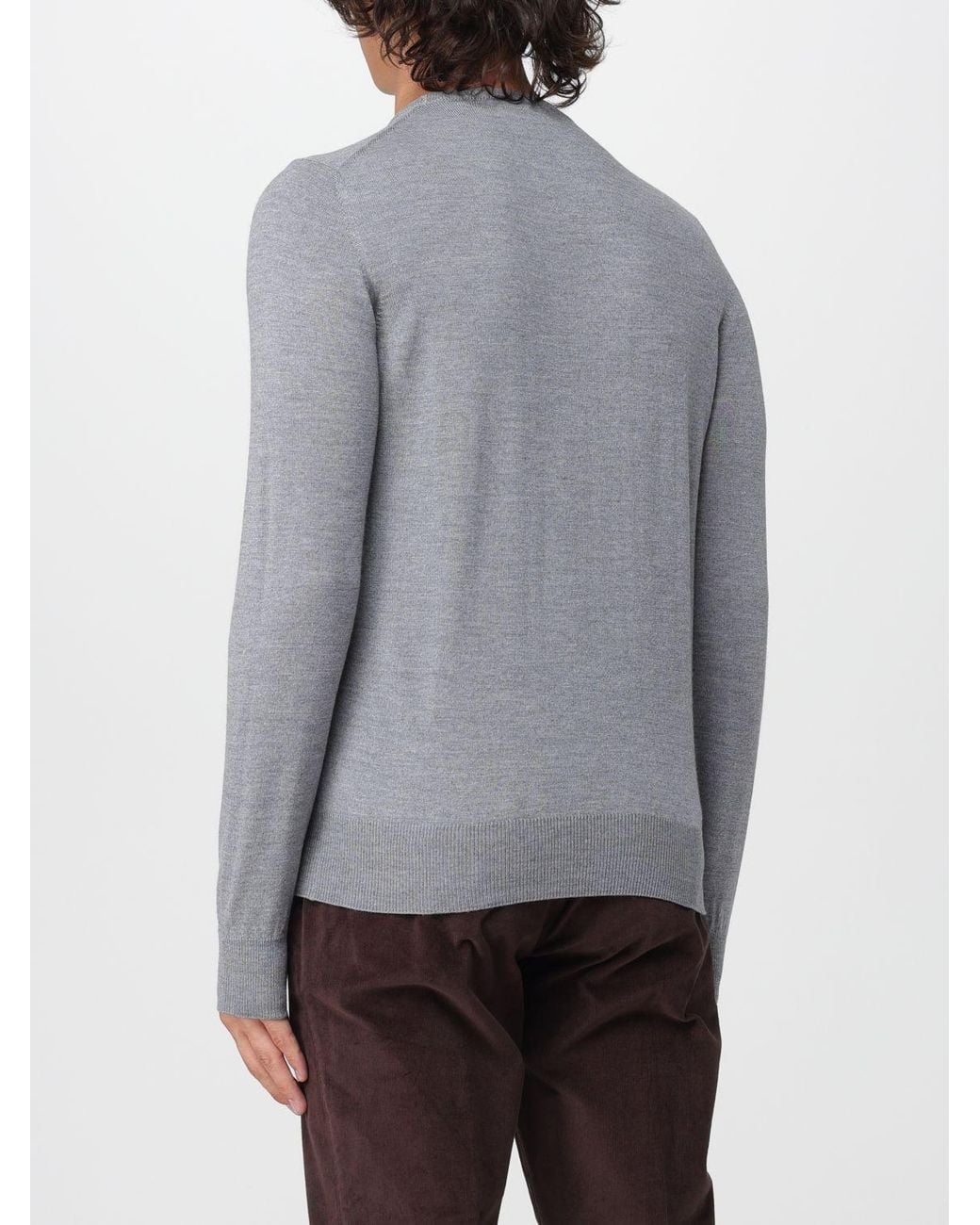 Brooksfield Gray Crewneck Wool Jumper With Long Sleeves And Ribbed Trims for men
